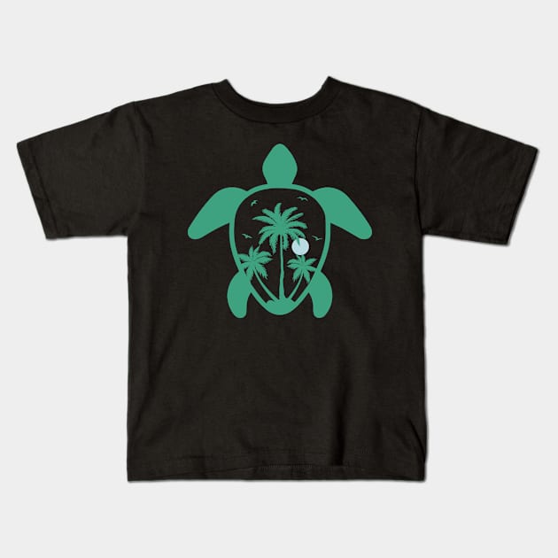 Vintage Retro Surfing Plam Tree Summer Reptiles Turtles Kids T-Shirt by Msafi